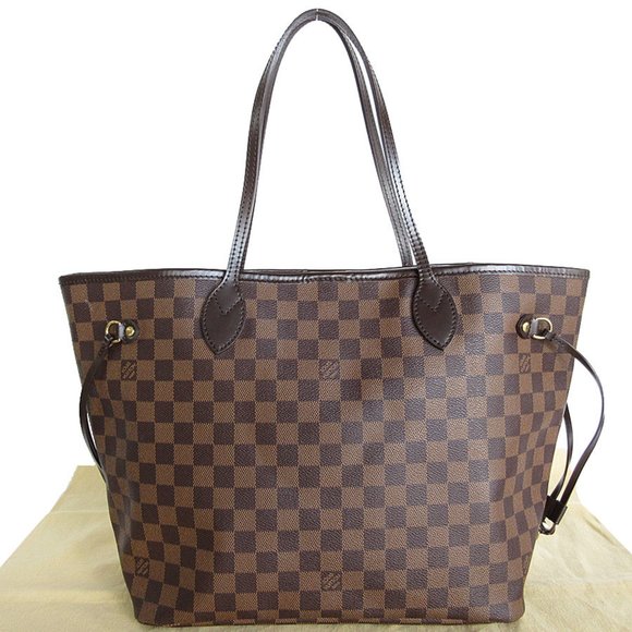 LOUIS VUITTON Brown Damier Leather Neverfull MM Tote Bag - Picture 1 of 5